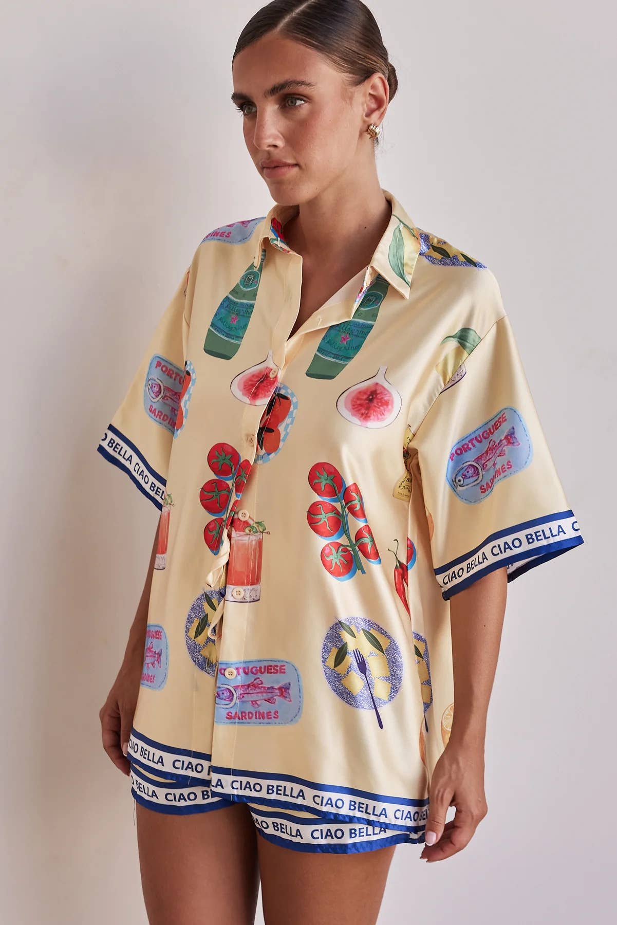 Cartoon short-sleeved cardigan and shorts set