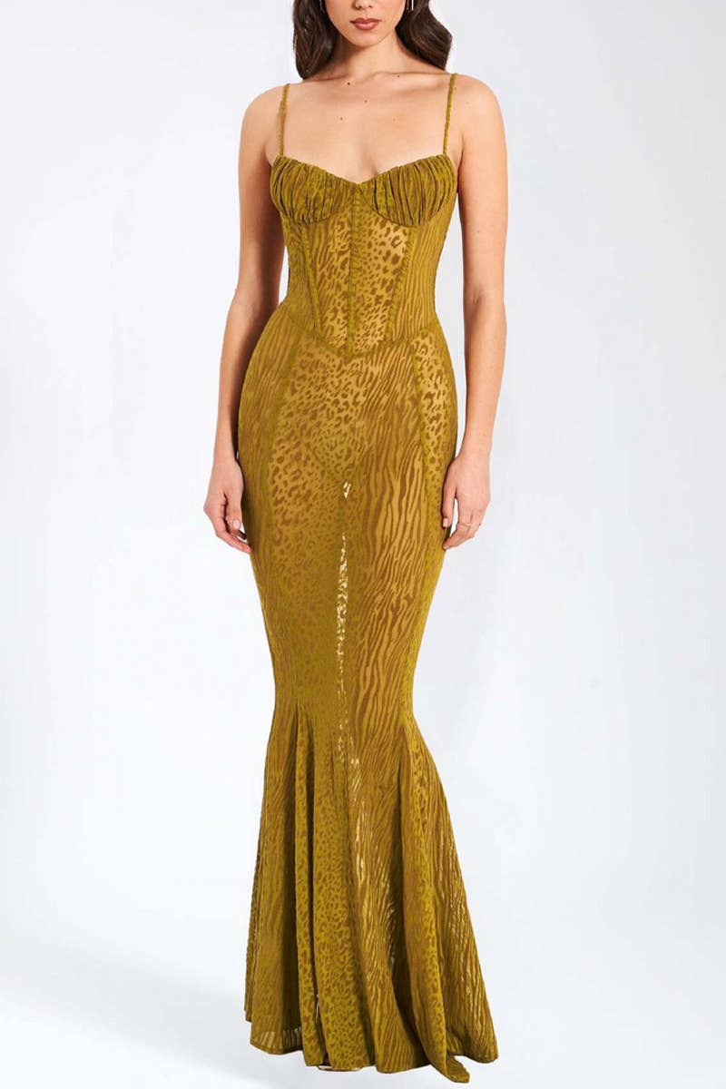 CWDHL1072_SEXY LEOPARD PRINT LOW CUT SEE-THROUGH DRESS