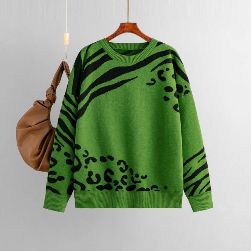 AUTUMN/WINTER LEOPARD PRINT LONG-SLEEVED SWEATER
