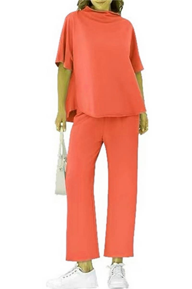 CWSTB1607_HIGH COLLAR BAT TOP NINE CROPPED PANTS SET