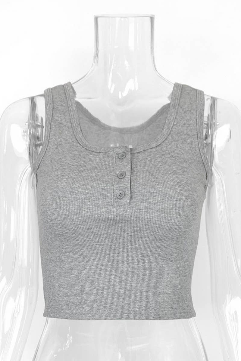 CWTTK0814_RIBBED U-NECK BUTTON CROPPED SLEEVELESS TANK TOP