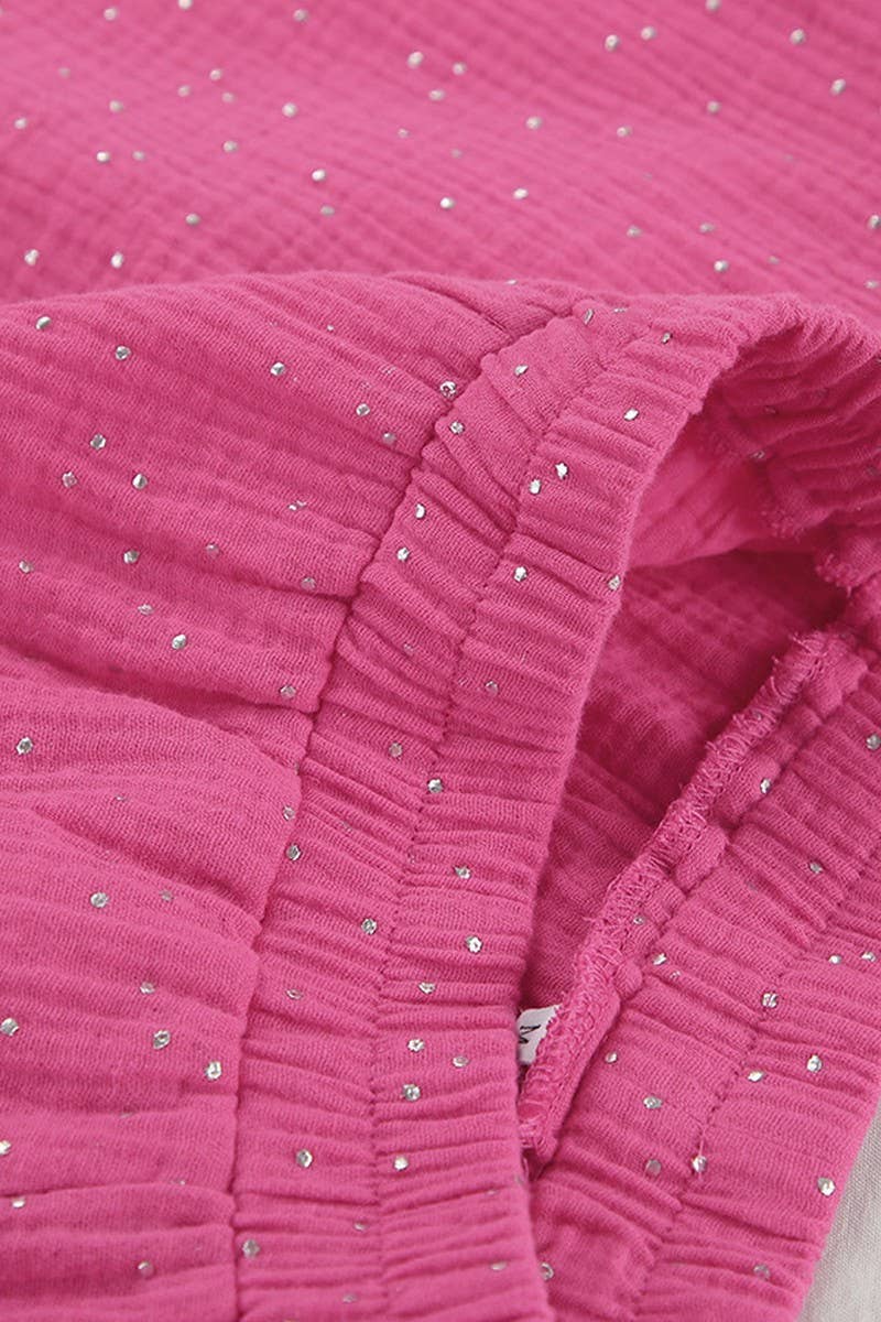 CWSPJ0383_COTTON LONG SLEEVE SHORTS RHINESTONE PAJAMA SET