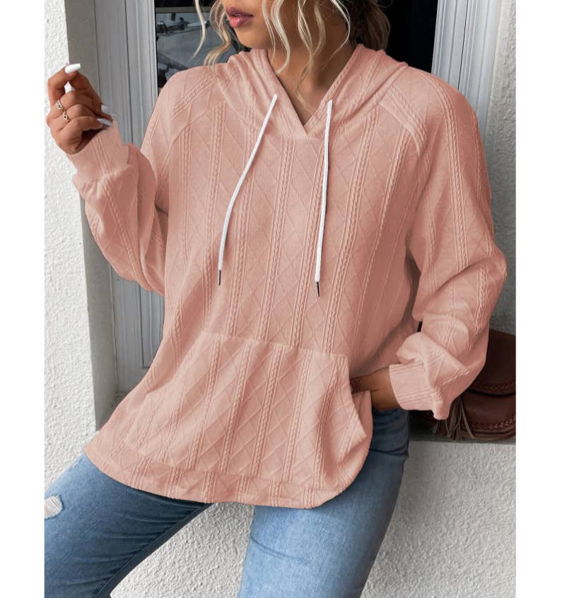 Casual jacquard patch loose hooded sweatshirt