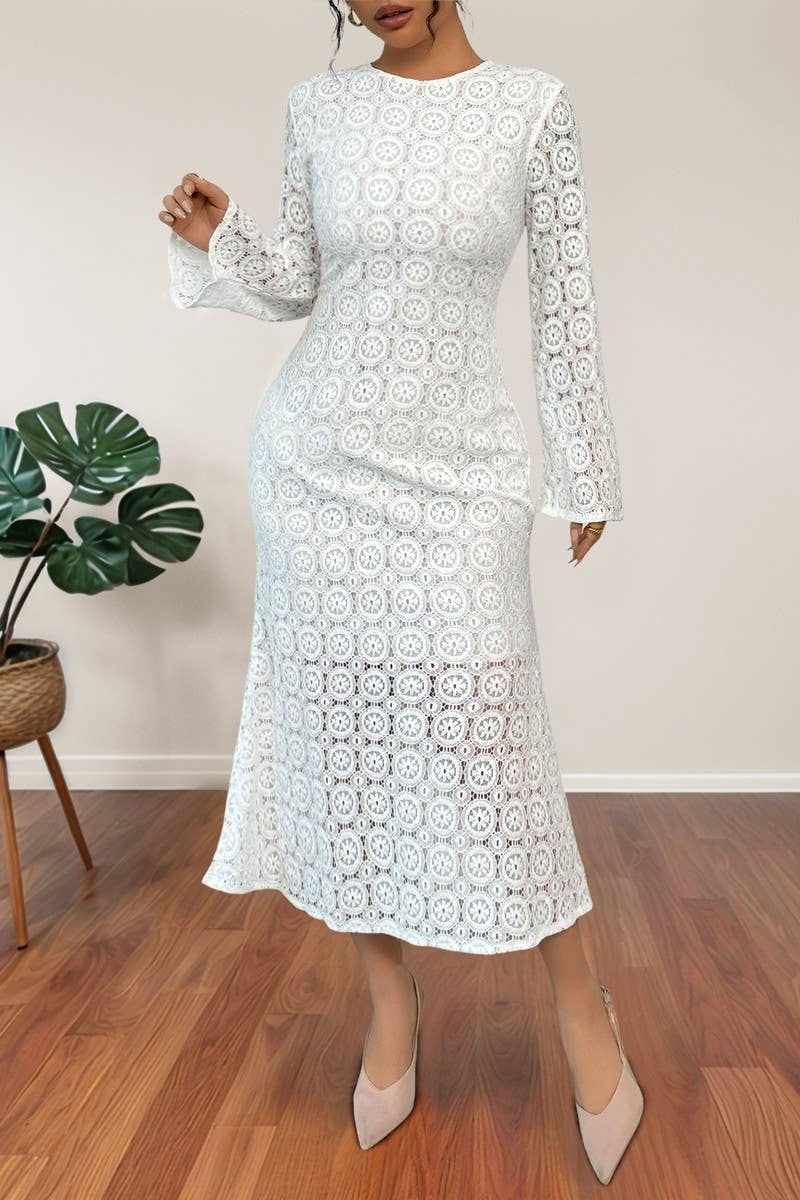 CWDMD6293_LACE FITTED LONG SLEEVE MERMAID DRESS