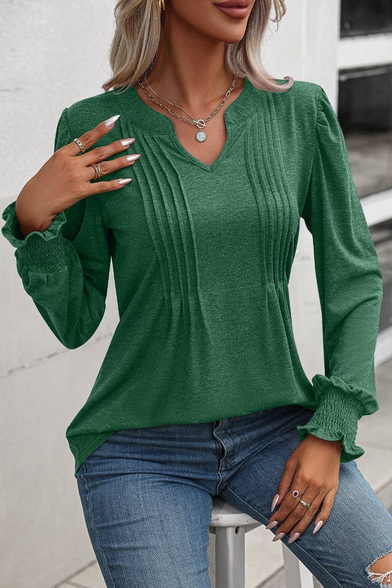 CWTBLL2735_CASUAL SOLID COLOR V-NECK LONG SLEEVE TOP