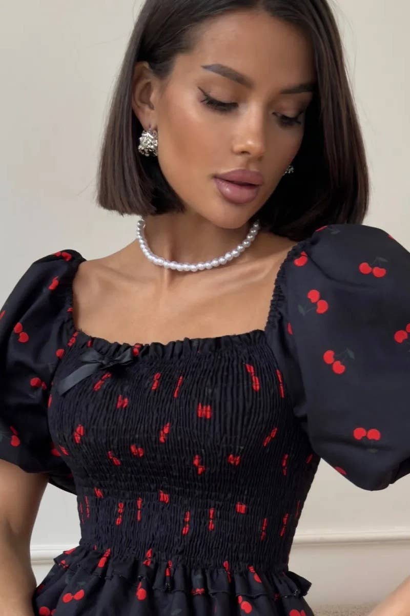 CWDSD8561_PRINTED SHORT WAIST-CINCHING MINI DRESS