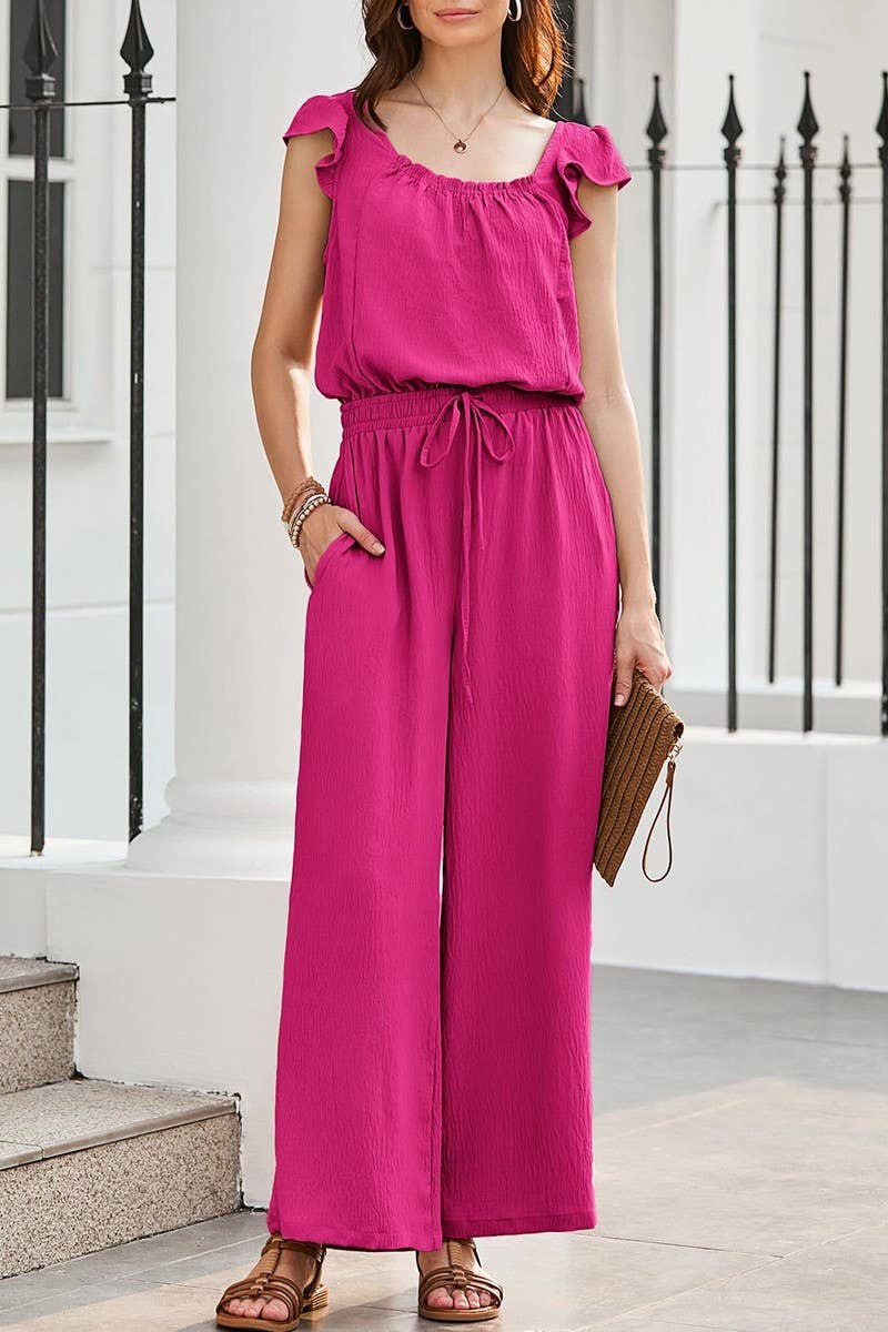 CWSJS1484_SUMMER PLEATED SQUARE NECK RUFFLE SLEEVE BODYSUIT