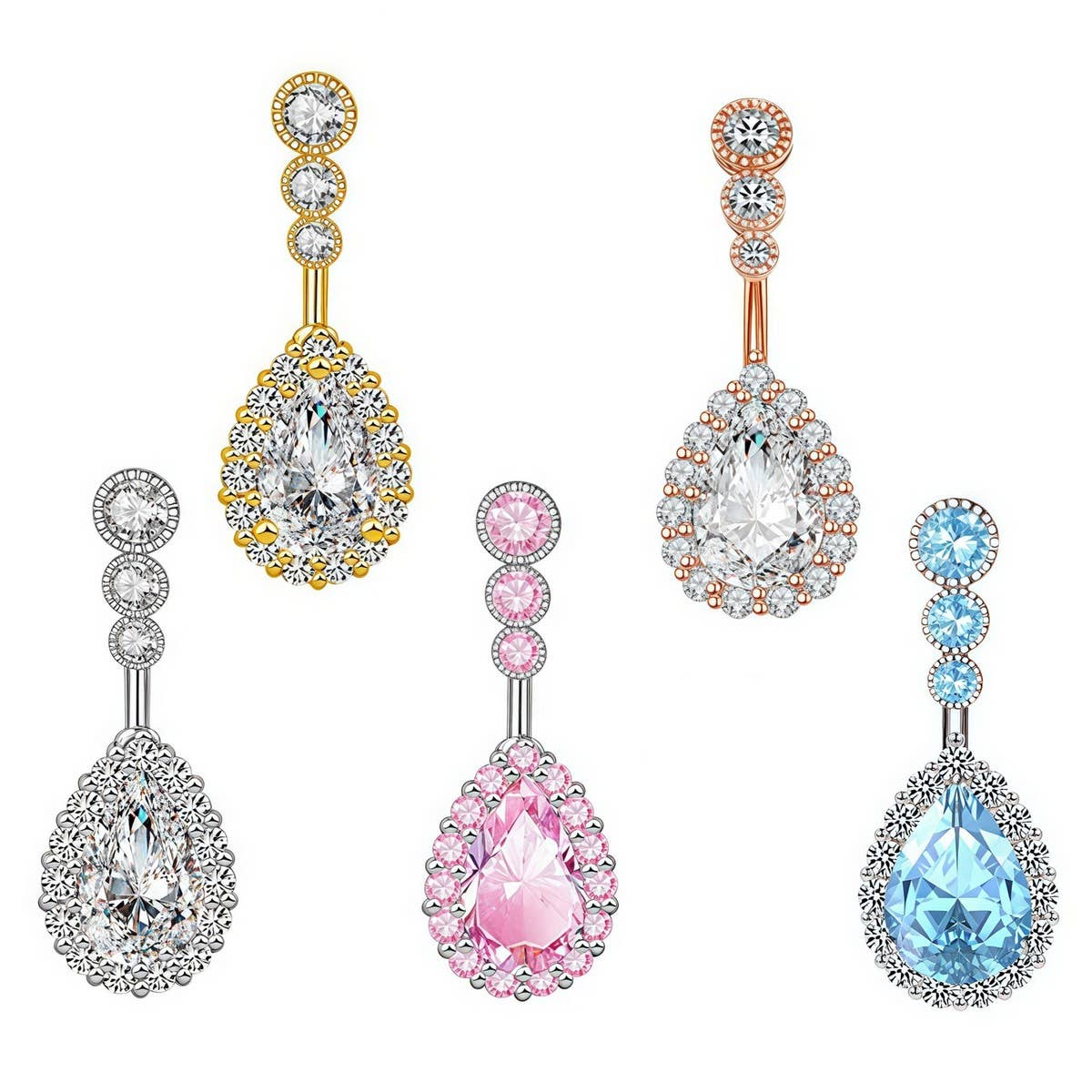 Hot-Selling Teardrop CZ Belly Button Piercing