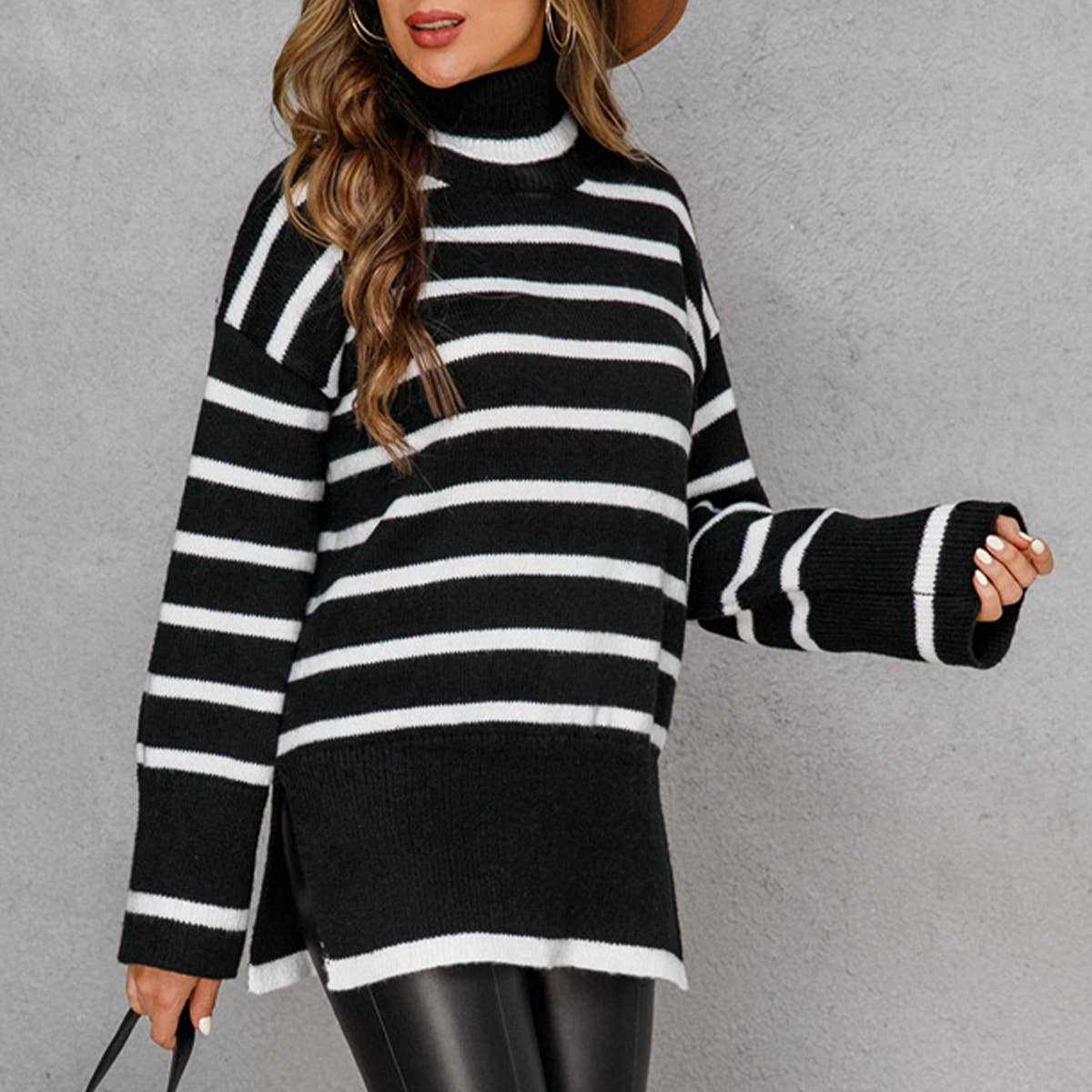CREW-NECK COTTON STRIPED SWEATER FOR WOMEN