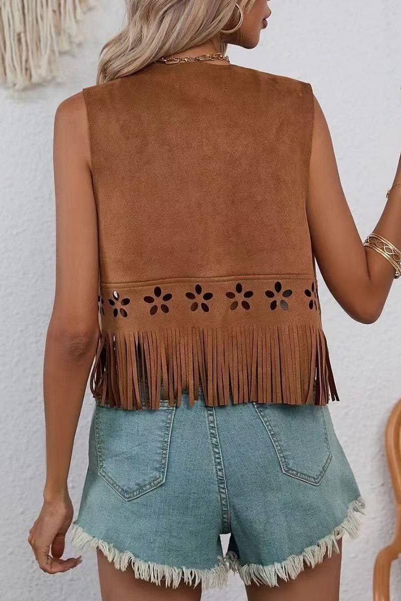 CWOCASL0050_SUMMER NEW WOMEN'S HOLLOW TASSEL VEST