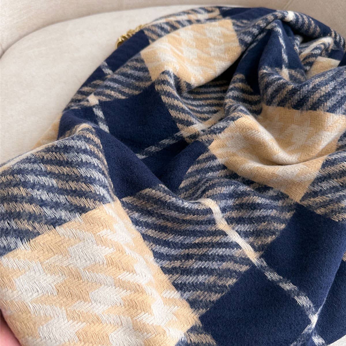 British Plaid Faux Cashmere Scarf for Women_CWASC1444