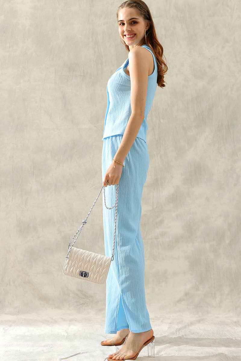 CWSTB280_TINY EMBOSSING VEST TOP AND SLIT PANT SET