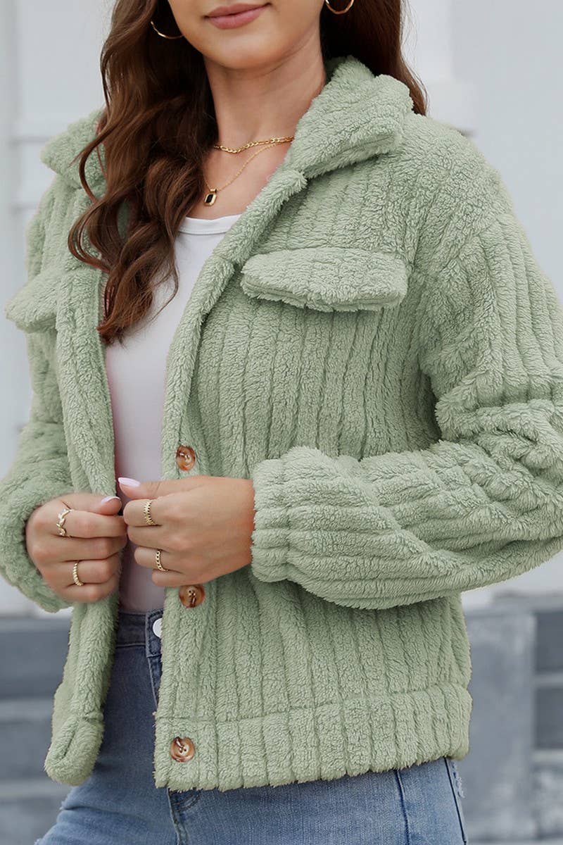 CWOCO0331_RIBBED PLUSH CARDIGAN LAPEL SHORT JACKET