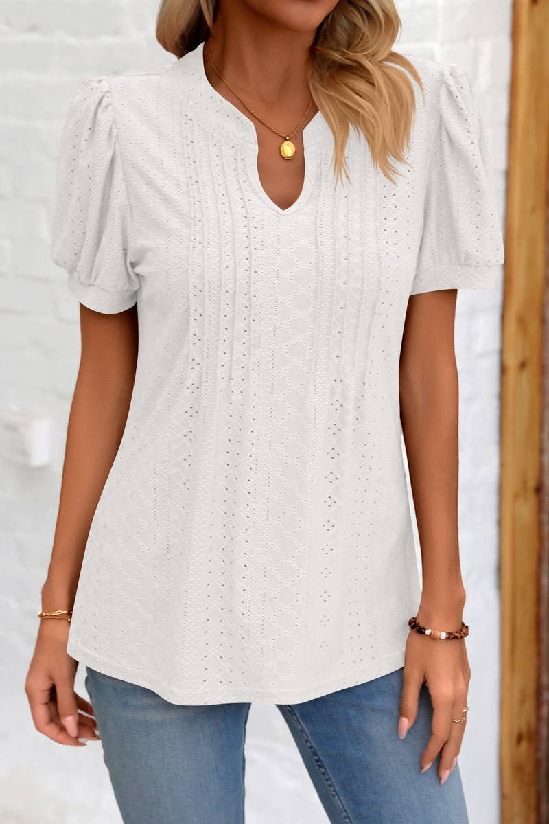 CWTBLS0794_SOLID COLOR V NECK LOOSE SHORT SLEEVED TOP