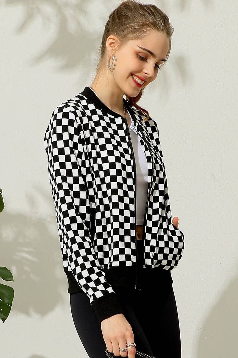 CWOJA699_ZIP UP BOMER JACKET WITH SIDE POCKETS