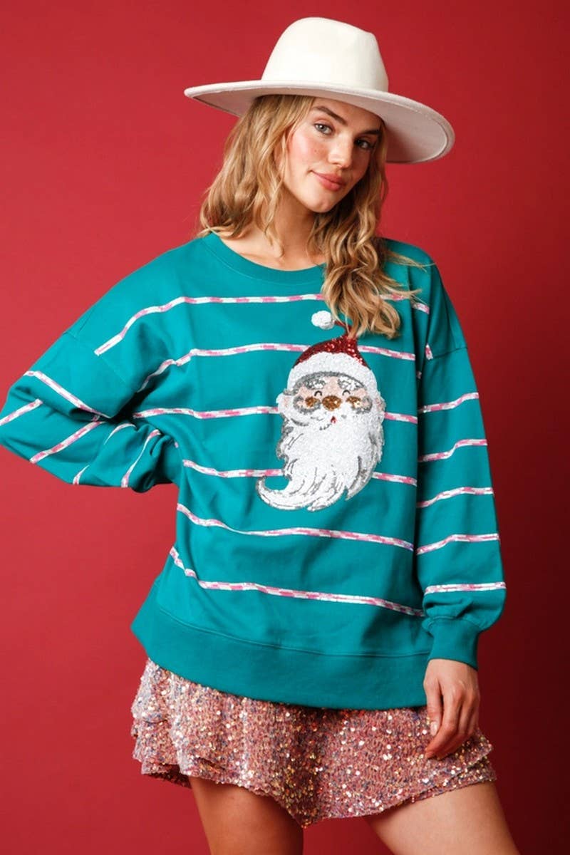 CWTBLL01271_CHRISTMAS SANTA SEQUIN STRIPE SWEATSHIRT