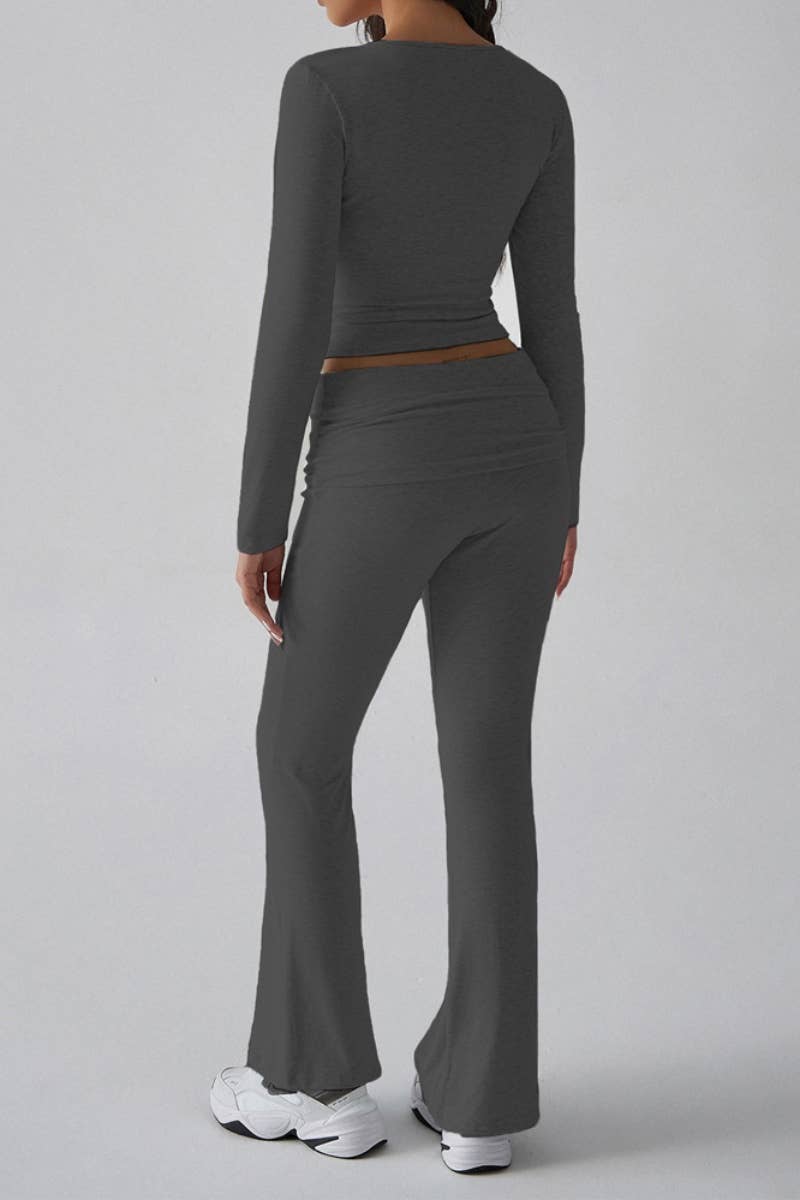 CWSS0770_YOGA SQUARE NECK LONG SLEEVE TOP PANTS SUIT