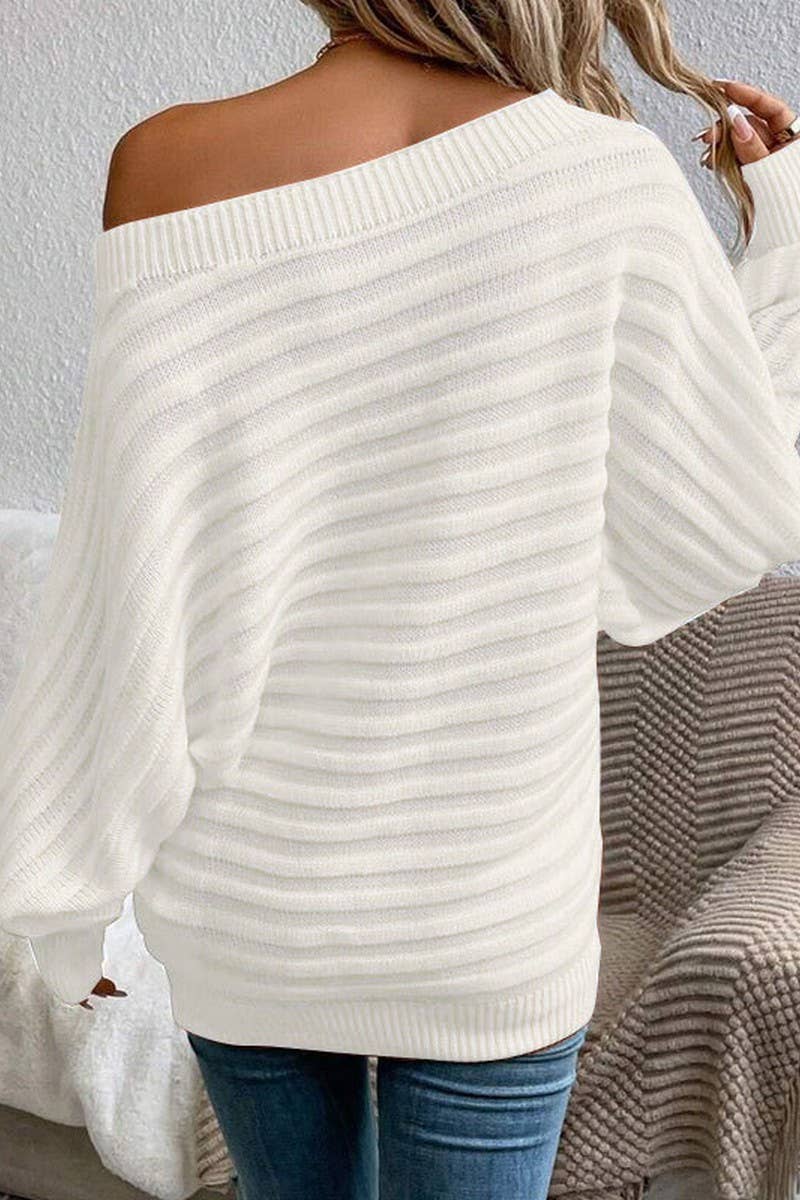 CWOSWL07300_SOLID TEXTURED OFF-SHOULDER BATWING KNIT SWEATER