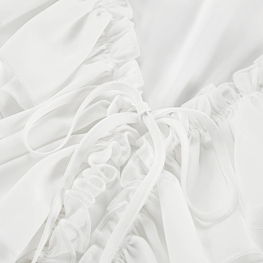 Chic V-neck ruched flare sleeves ruffle dress