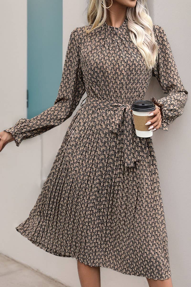 CWDMD4864_NEW GEOMETRIC PRINT DRESS FOR SPRING AND AUTUMN