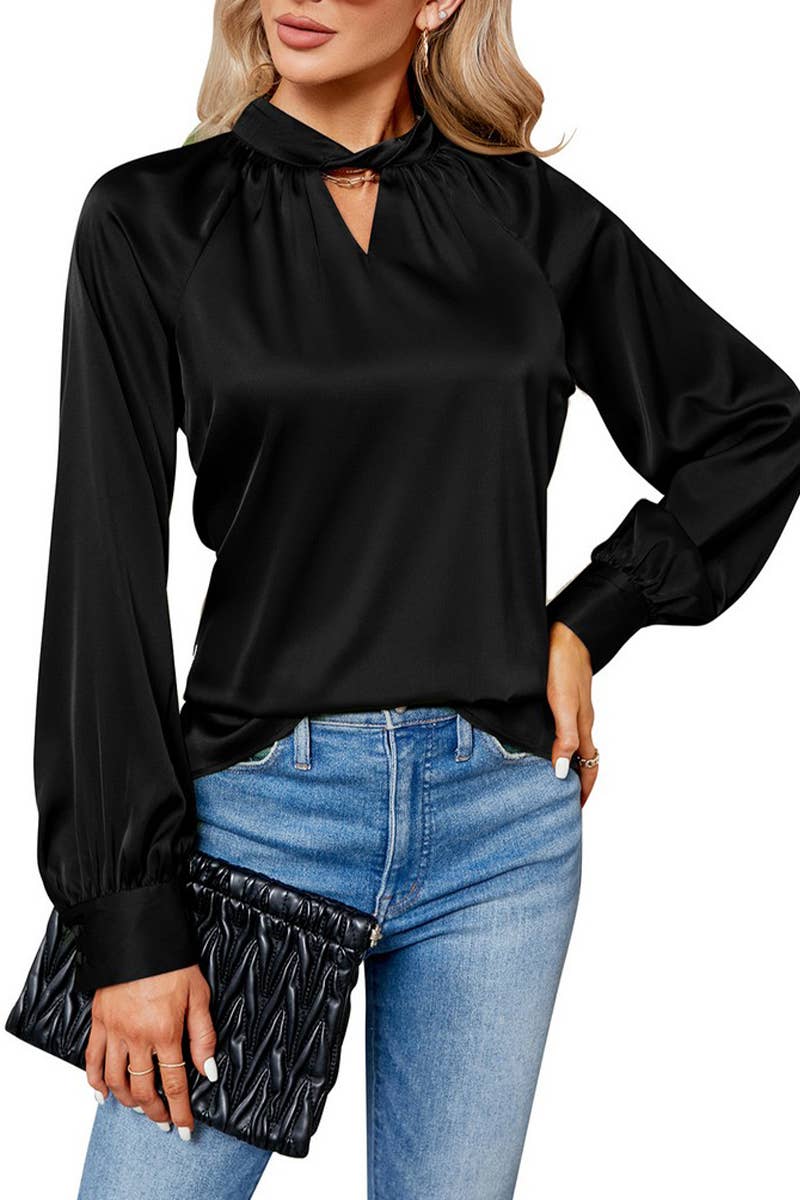 CWTBLL3752_NEW LADIES V-NECK LONG SLEEVE LOOSE SHIRT