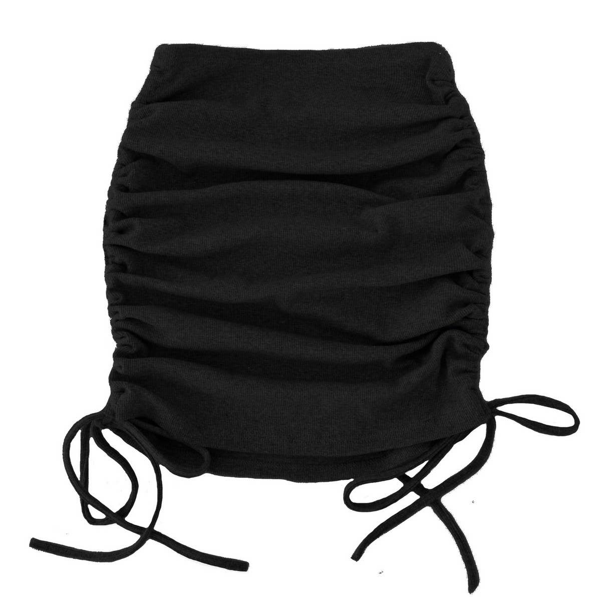 KNITTED SIDE DRAWSTRING STRETCH PLEATED SKIRT