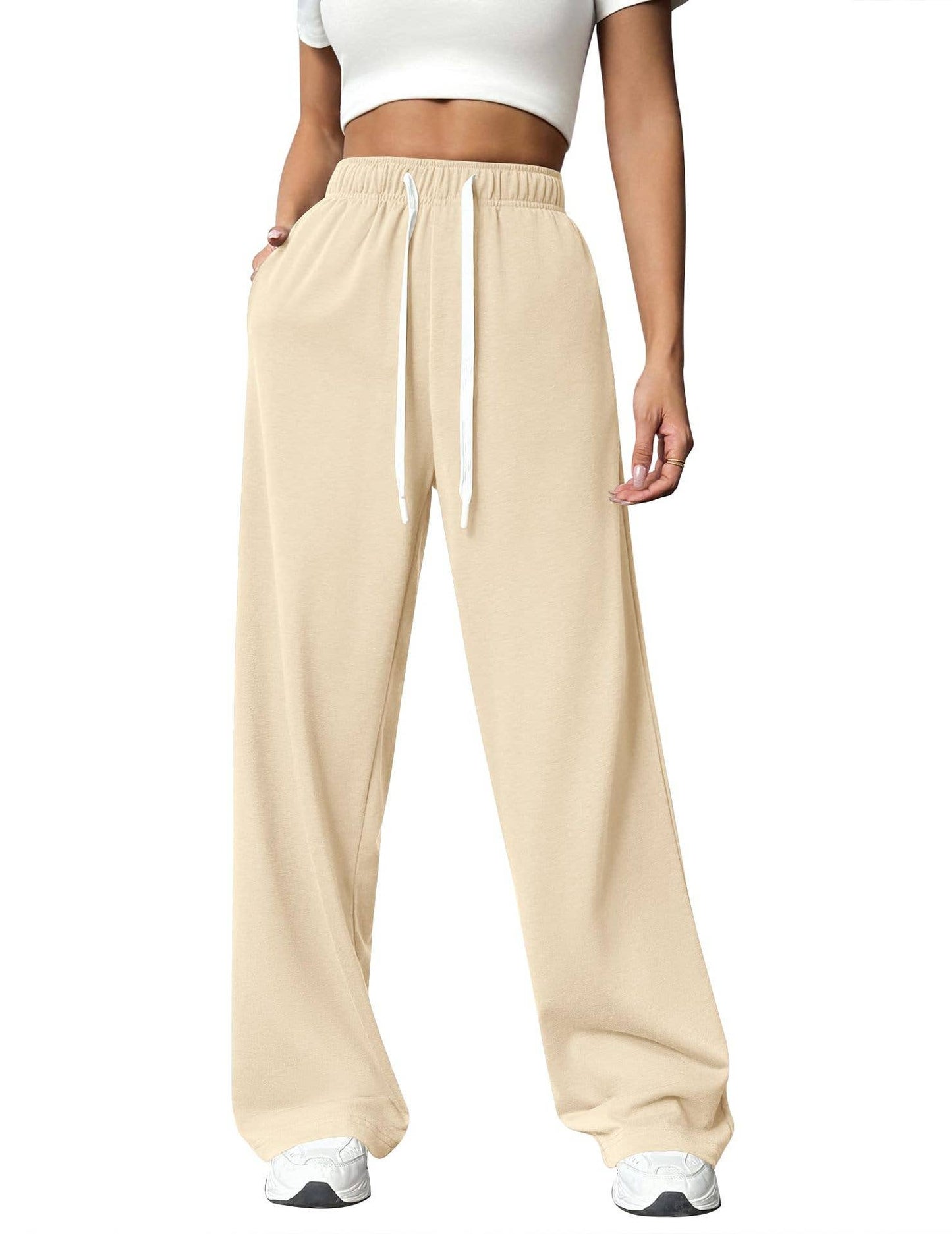 ELASTIC-WAIST CASUAL STRAIGHT LEG WIDE-LEG PANTS