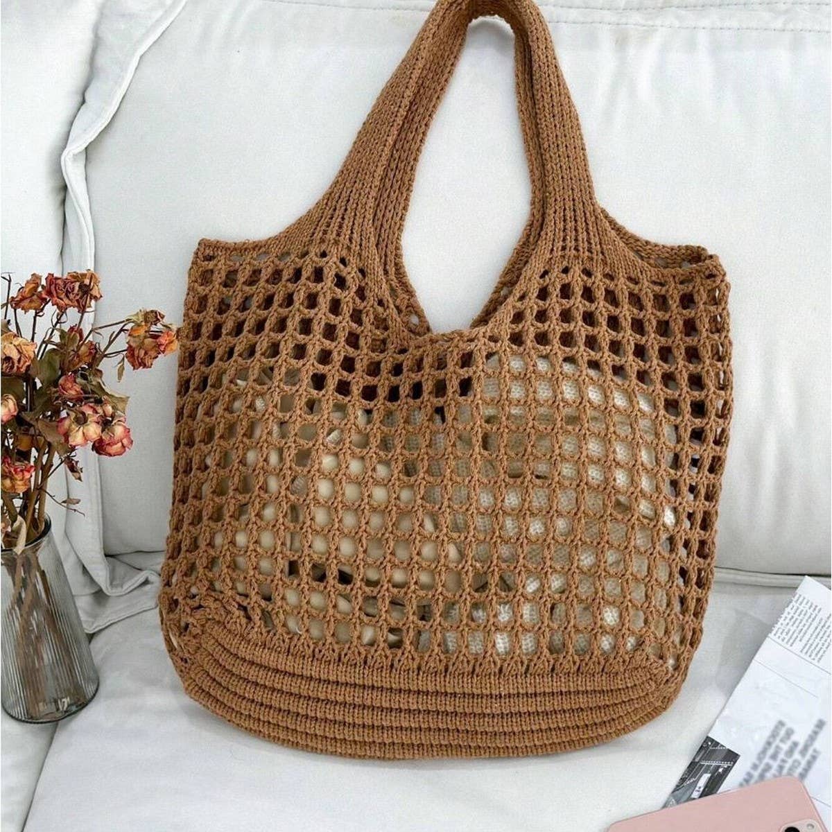 CWAB5056_NEW STYLE SHOPPING KNITTED HOLLOW WOVEN BAG
