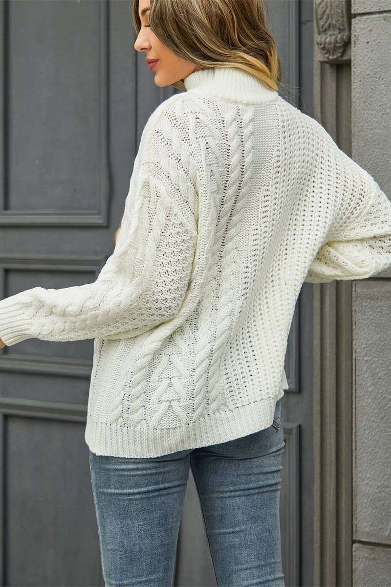 CWOSWL1665_Turtle Neck Cable Long Sleeve Pullover Sweater