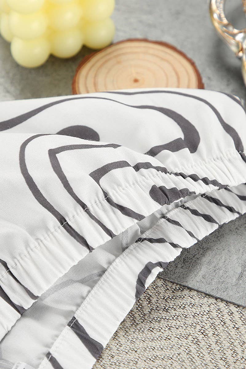 CWSPJ0363_PRINTED LACE-UP PAJAMAS THREE-PIECE SET