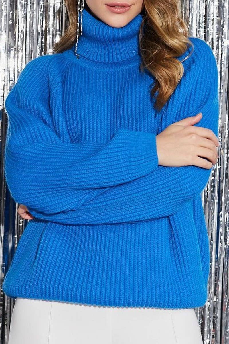 CWOSWL6378_TURTLENECK PULLOVER SOLID COLOR KNITTED SWEATER