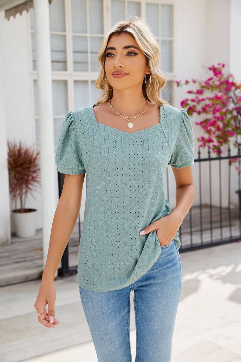 CWTTS0826_Sweetheart Neck Short Sleeve Knit Top