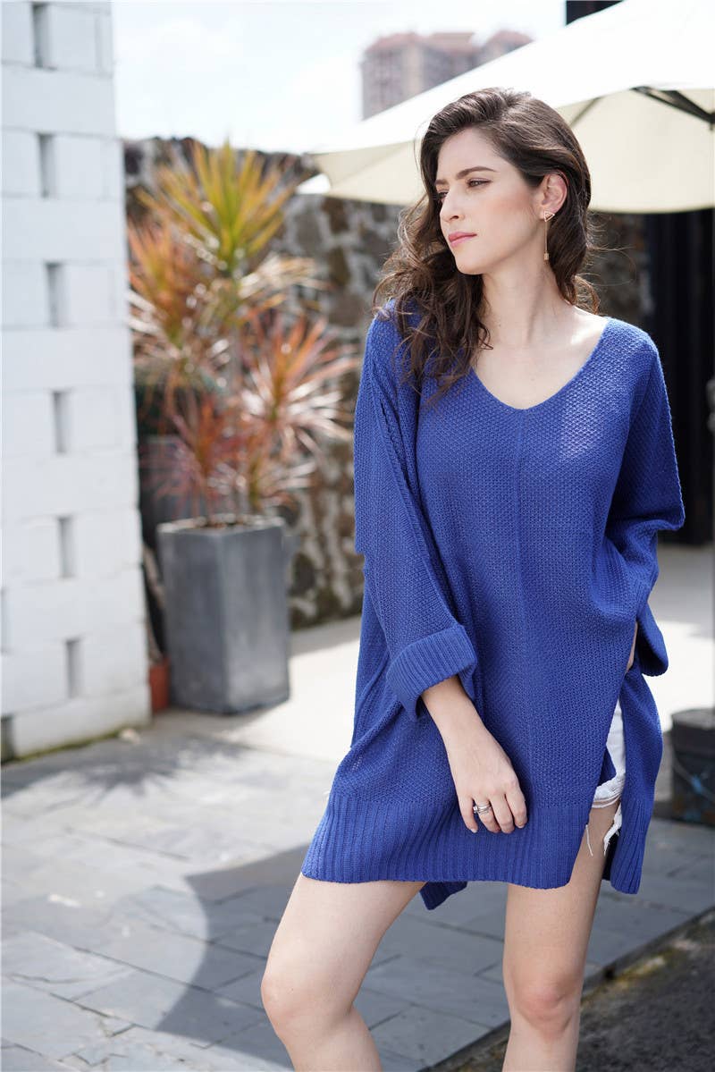 CWOSWL1417_V-Neck Long Sleeve Pullover Sweater