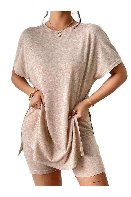 CWSTB00489_2025 SUMMER WOMEN 2 PIECE SET BATWING TOP SHORTS