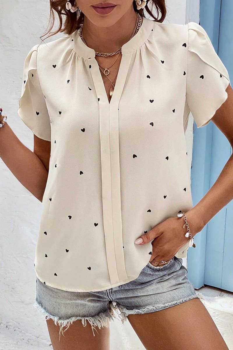 CWTSTS0667_SUMMER LOVE PETAL SLEEVE TEMPERAMENT SHIRT