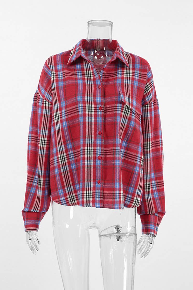 CWOCO00154_RETRO CASUAL LAPEL PLAID LONG-SLEEVED SHIRT
