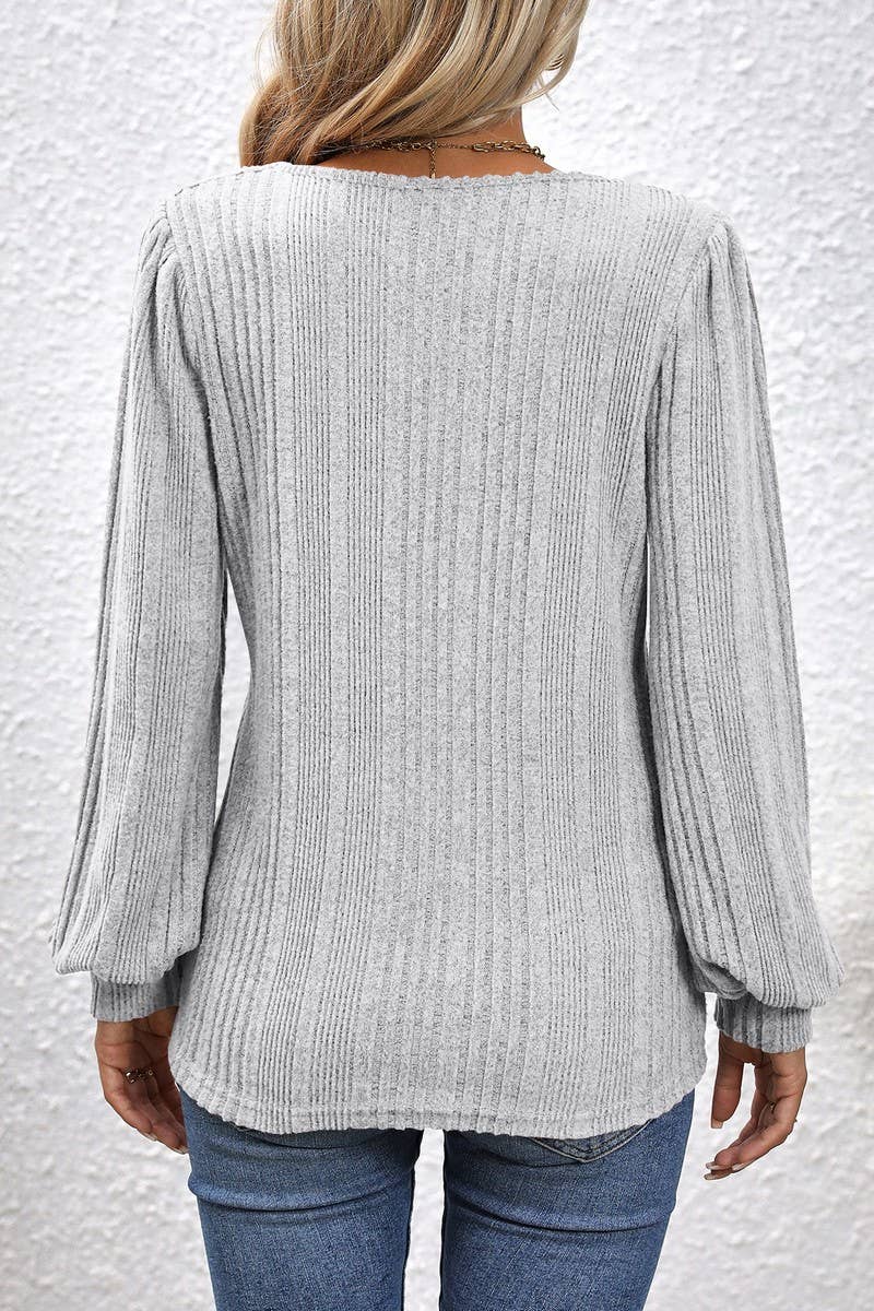 CWTBLL3198_SQUARE NECK BRUSHED LANTERN SLEEVE TOP