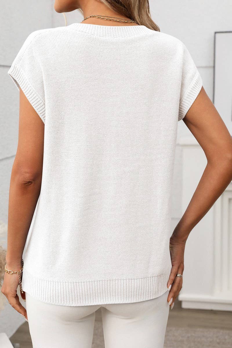 CWOSWS0134_V-NECK CABLE KNIT LOOSE SLEEVELESS VEST SWEATER