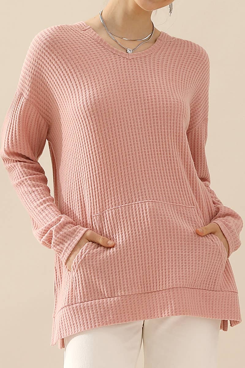 CWTTL1096_HOODIE AND POCKET PULLOVER V NECK SWEATER KNIT TO