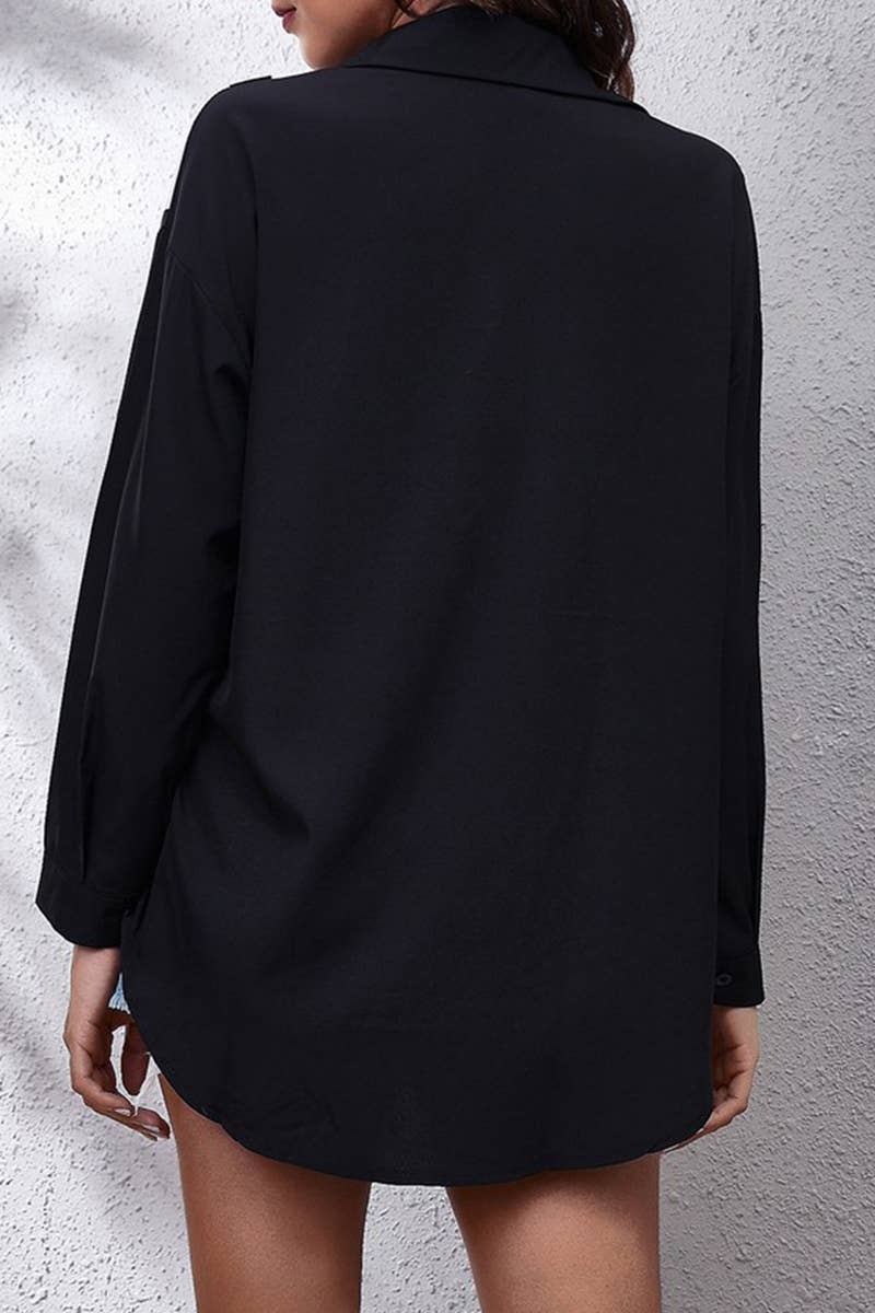 CWTBLSL0694_LOOSE AND VERSATILE LONG-SLEEVED CHIFFON SHIRT