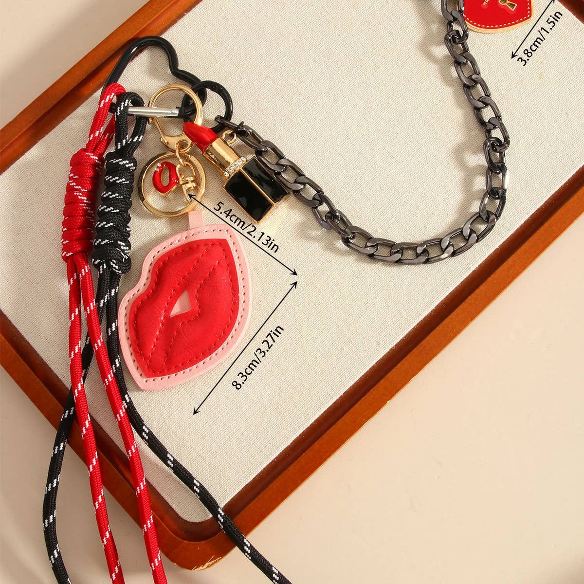 Lip Heart Charm with Mirror Keychain Bag Decor