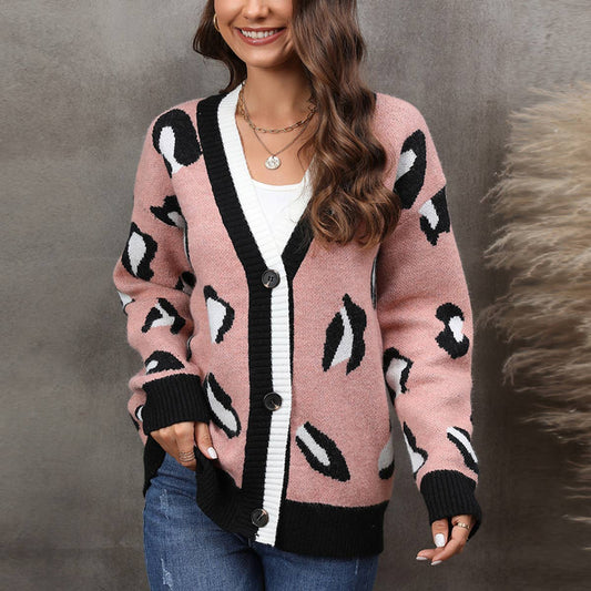 BUTTON LARGE PERSONALITY FASHION LEOPARD CARDIGAN