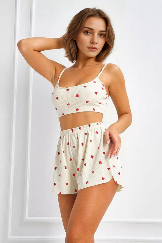 CWSPJ0052_KNIT PRINT HALTER SHORTS PAJAMA SET