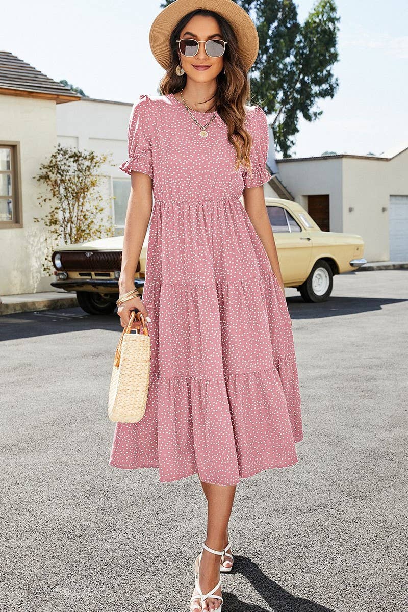 CWDMD1236_Round neck Tiered Detailed Short Sleeve Dress