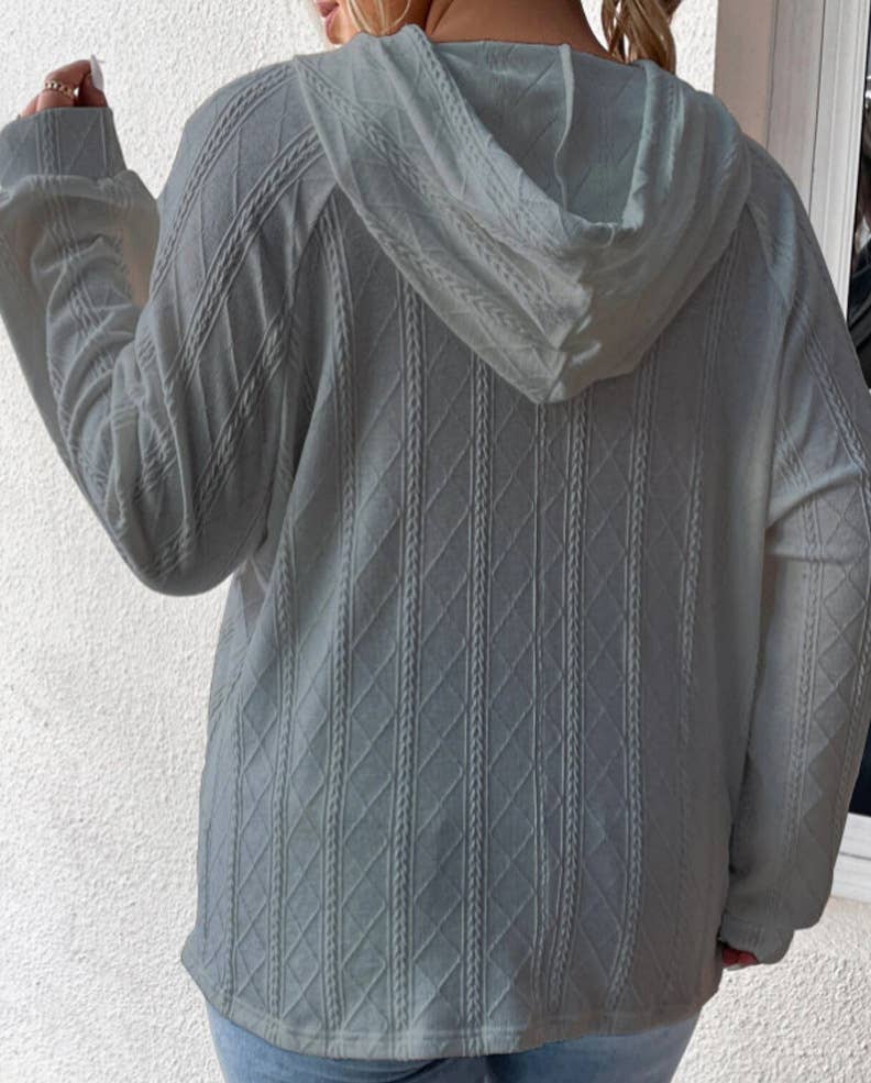 CASUAL JACQUARD LOOSE SOLID COLOR HOODIE