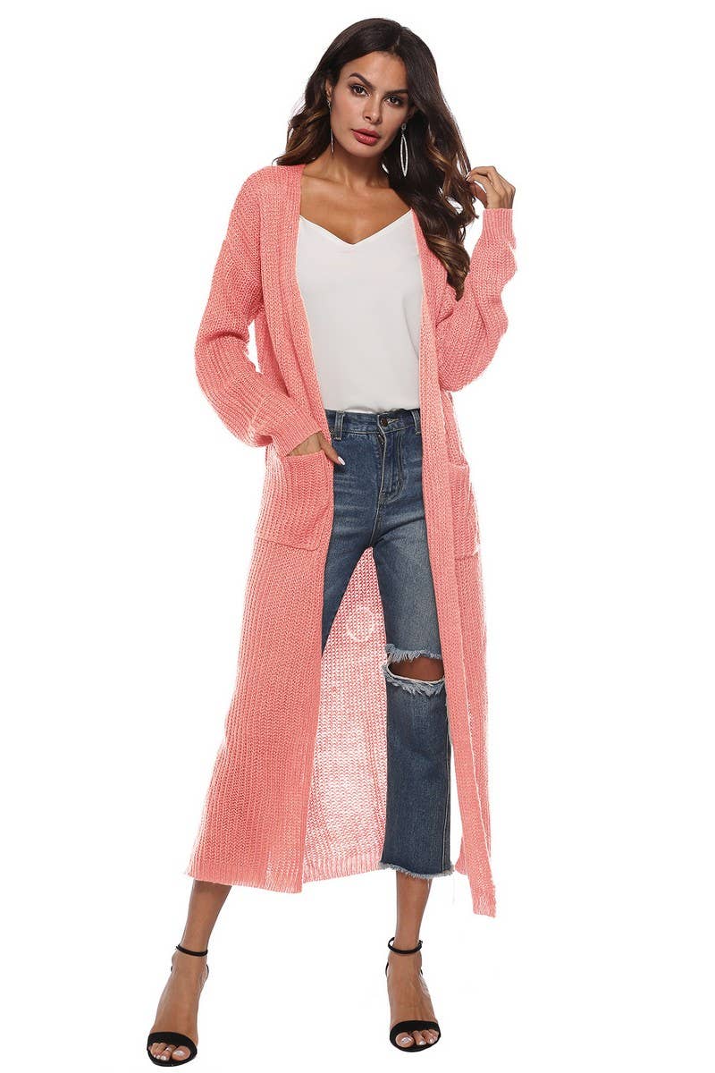 CWSBSL00032_WOMEN LONG KNIT CARDIGAN WITH POCKETS