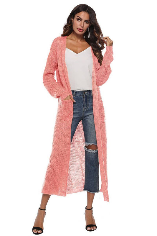 CWSBSL00032_WOMEN LONG KNIT CARDIGAN WITH POCKETS