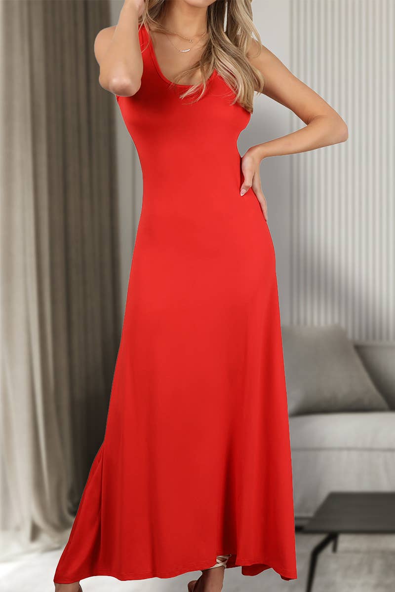 AWDMD281_SLEEVELESS VEST SOLID COLOR KNITTED LONG DRESS