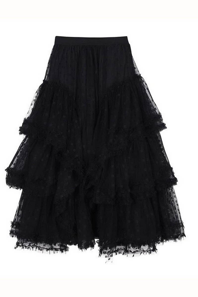 CWBLS00714_2025 FLORAL MESH RUFFLE IRREGULAR MAXI SKIRT