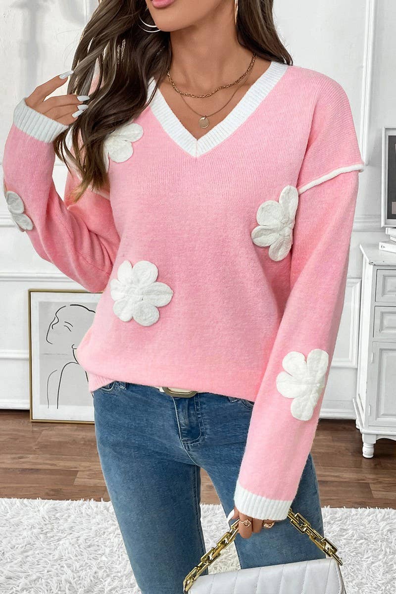 CWOSWL5862_VALENTINE'S DAY V-NECK APPLIQUE SWEATER